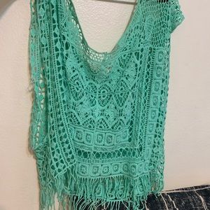 Turquoise crochet top/bathing suit cover up